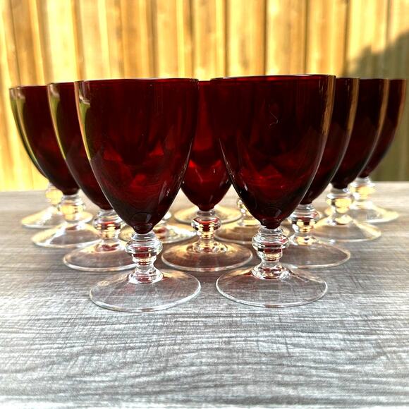 Ruby Red Cordial Liqueur Juice Footed Clear Base Glasses 4.25" Tall-Set of 14 - Picture 3 of 7